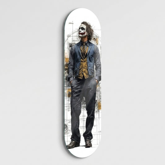 Joker Karakteri ve Teknik Çizim Detaylı Modern Sanat Skate Board Cam Tablo