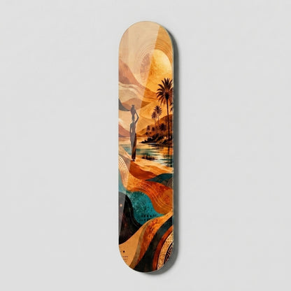 Etnik Desenli Afrika Vahası Manzarası Skate Board Cam Tablo