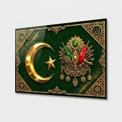 Osmanlı Arması Ay Yıldız Tablosu Yatay Cam Tablo