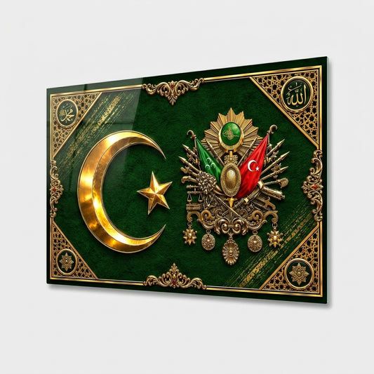 Osmanlı Arması Ay Yıldız Tablosu Yatay Cam Tablo