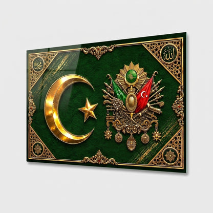 Osmanlı Arması Ay Yıldız Tablosu Yatay Cam Tablo