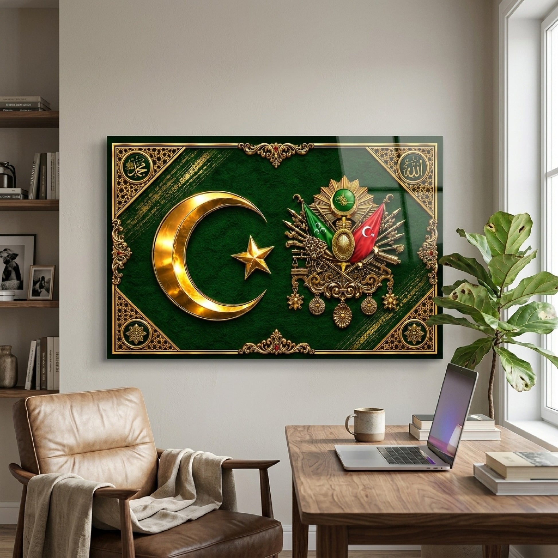 Osmanlı Arması Ay Yıldız Tablosu Yatay Cam Tablo