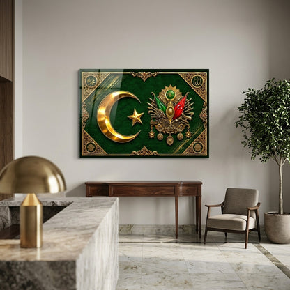 Osmanlı Arması Ay Yıldız Tablosu Yatay Cam Tablo