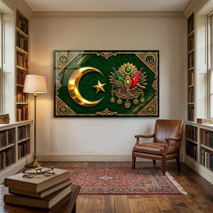 Osmanlı Arması Ay Yıldız Tablosu Yatay Cam Tablo