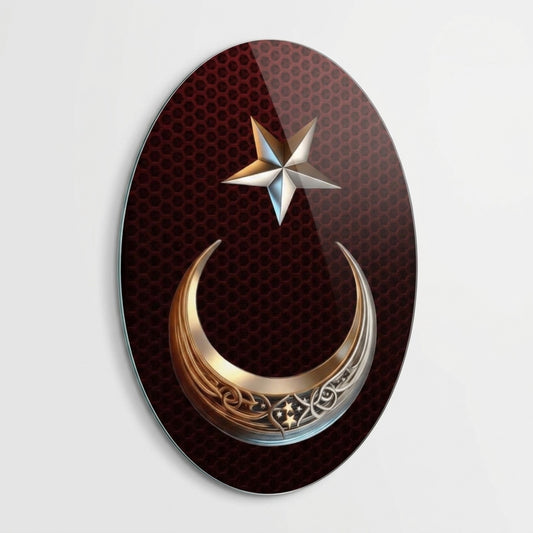 Modern Metalik Ay Yıldız Tasarımı Oval Dikey Cam Tablo