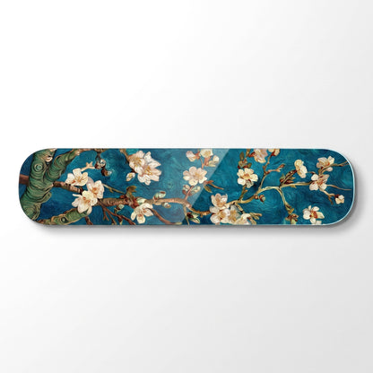 Van Gogh Badem Çiçekleri Mavi Skate Board Yatay Cam Tablo