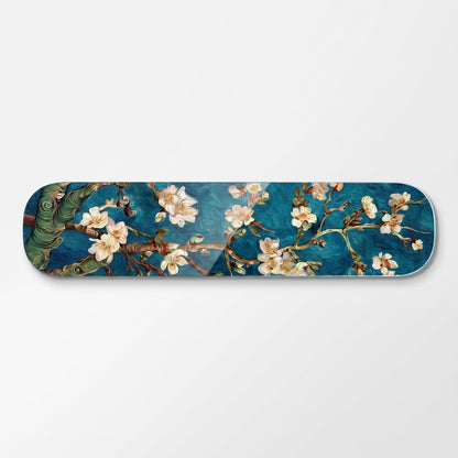 Van Gogh Badem Çiçekleri Mavi Skate Board Yatay Cam Tablo