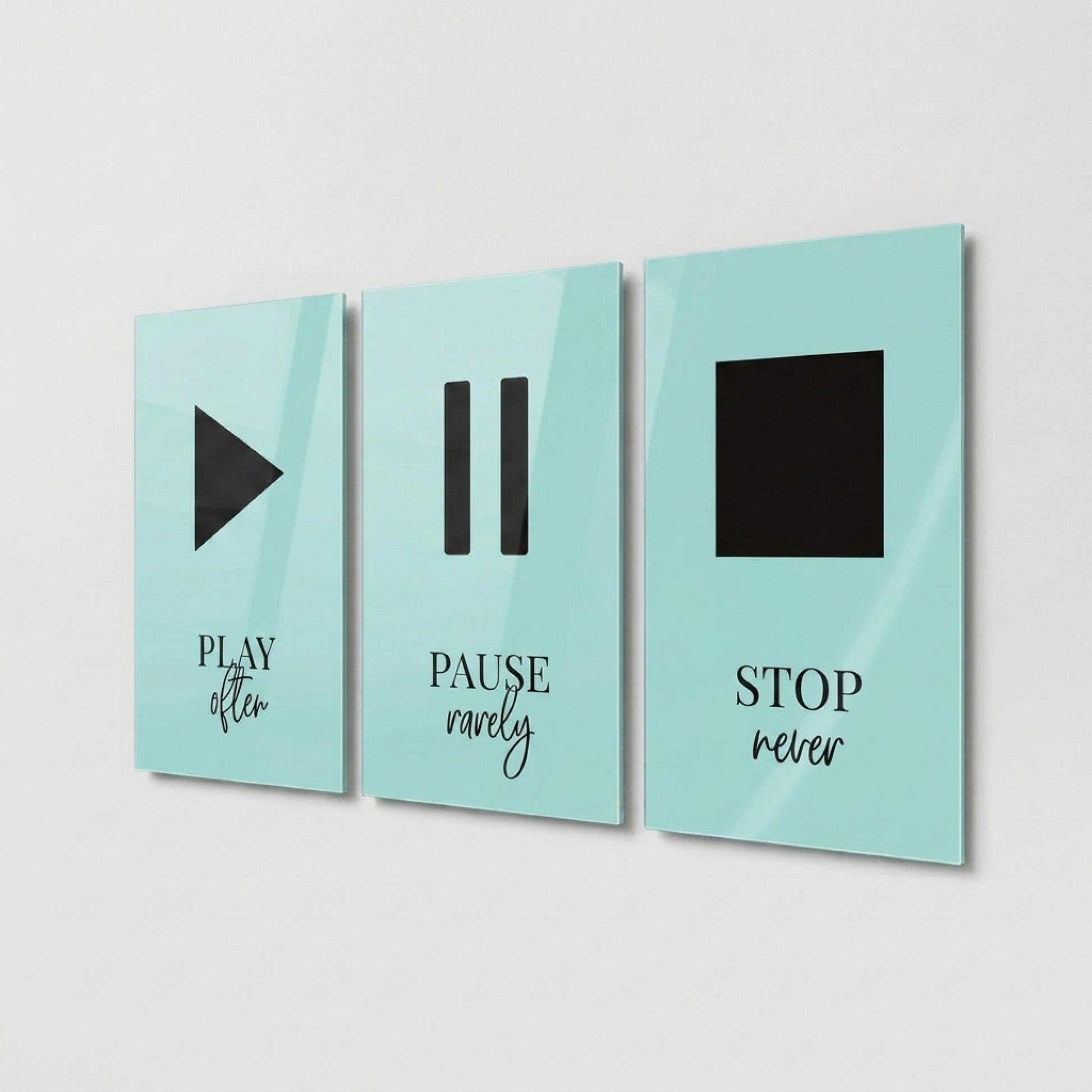 Play Pause Stop Motivasyon Seti Dikey 3'lü Set Cam Tablo