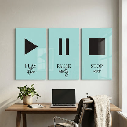 Play Pause Stop Motivasyon Seti Dikey 3'lü Set Cam Tablo
