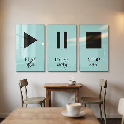 Play Pause Stop Motivasyon Seti Dikey 3'lü Set Cam Tablo