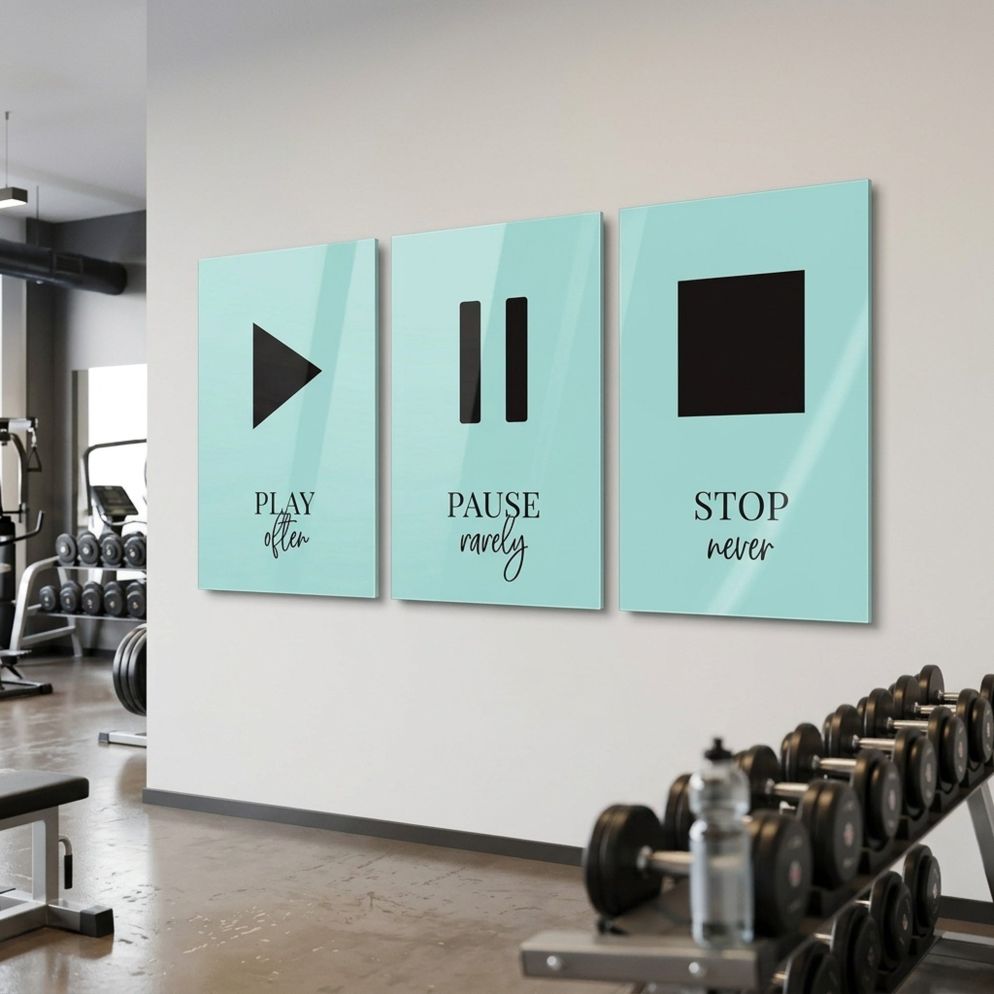 Play Pause Stop Motivasyon Seti Dikey 3'lü Set Cam Tablo
