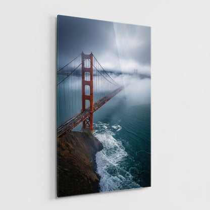Golden Gate Köprüsü Sisli San Francisco Manzarası Dikey Cam Tablo