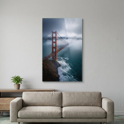 Golden Gate Köprüsü Sisli San Francisco Manzarası Dikey Cam Tablo