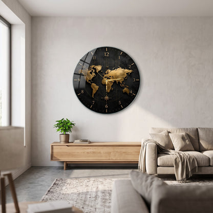 Modern Altın Dünya Haritası Saat Cam Saat