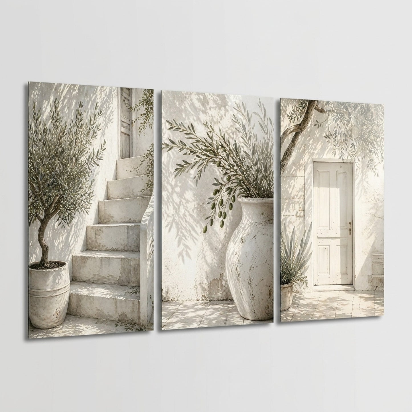 Akdeniz Evi Zeytinli Panel Dikey 3'lü Set Cam Tablo