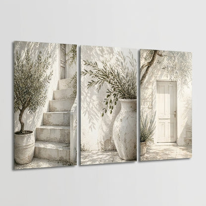 Akdeniz Evi Zeytinli Panel Dikey 3'lü Set Cam Tablo