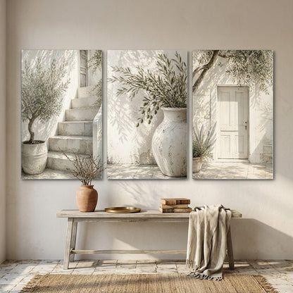 Akdeniz Evi Zeytinli Panel Dikey 3'lü Set Cam Tablo