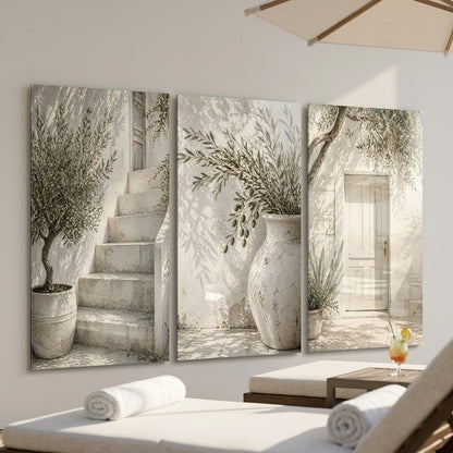 Akdeniz Evi Zeytinli Panel Dikey 3'lü Set Cam Tablo