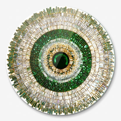 Zümrüt Yeşil Kristal Mandala Yuvarlak Cam Tablo