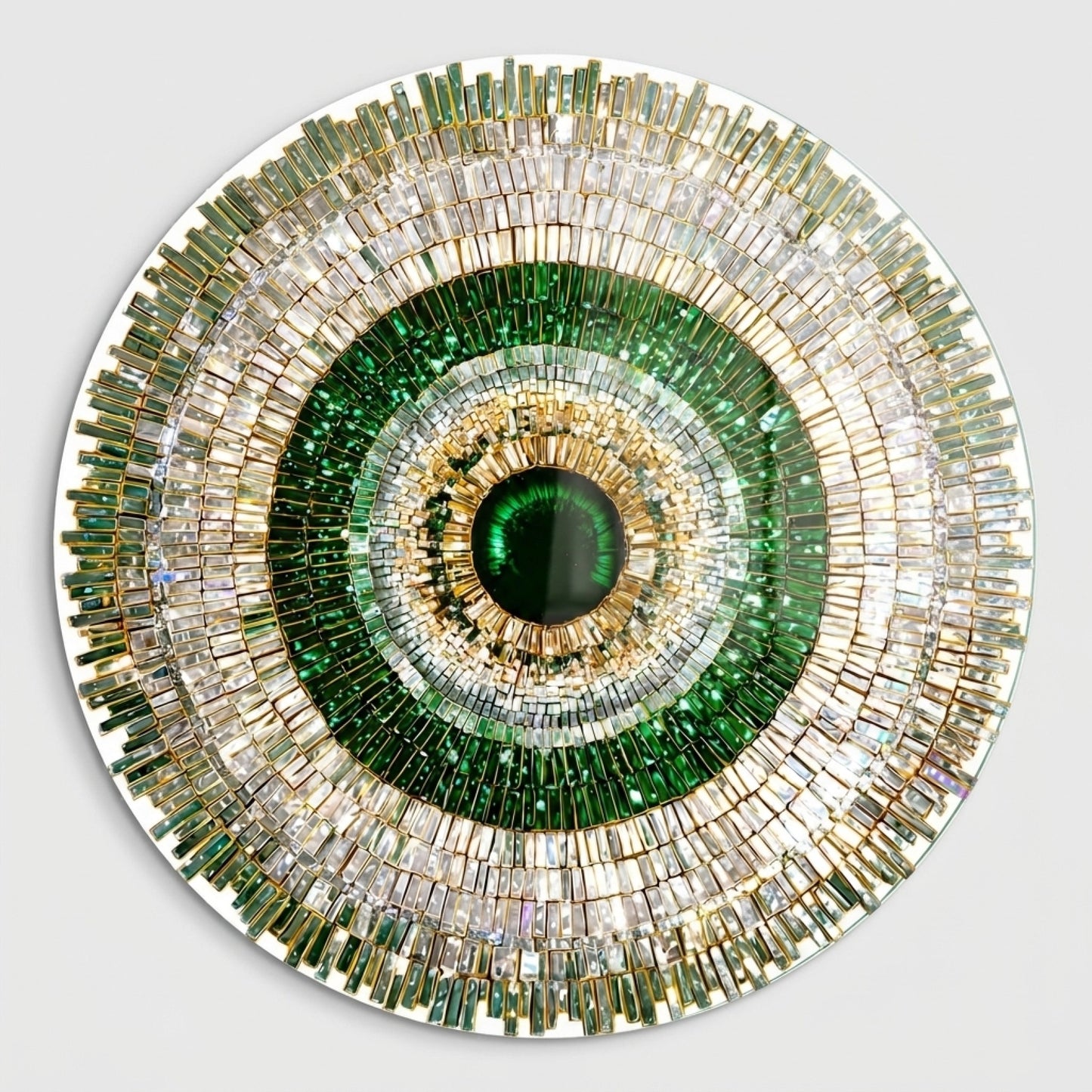 Zümrüt Yeşil Kristal Mandala Yuvarlak Cam Tablo
