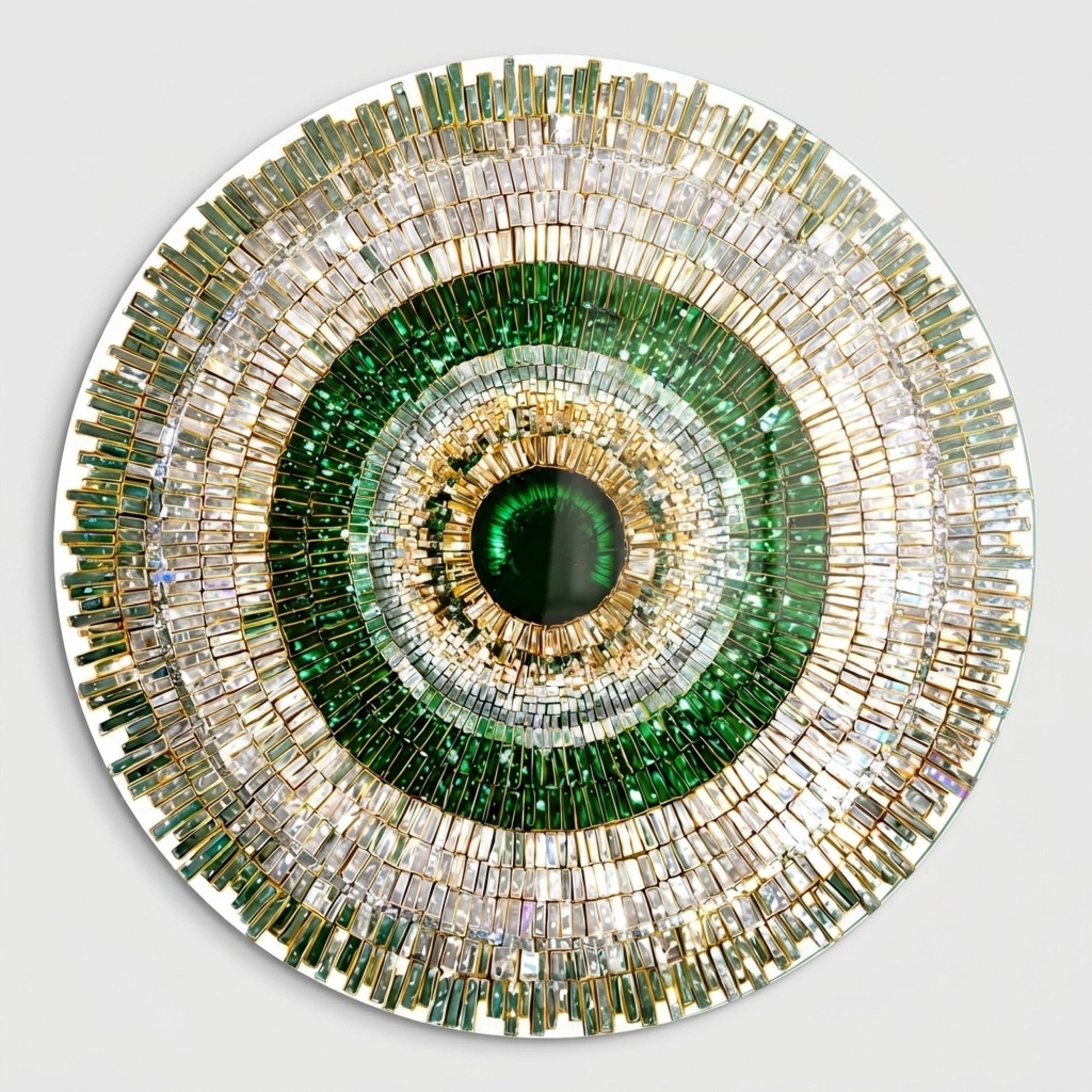 Zümrüt Yeşil Kristal Mandala Yuvarlak Cam Tablo