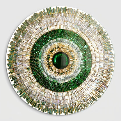 Zümrüt Yeşil Kristal Mandala Yuvarlak Cam Tablo