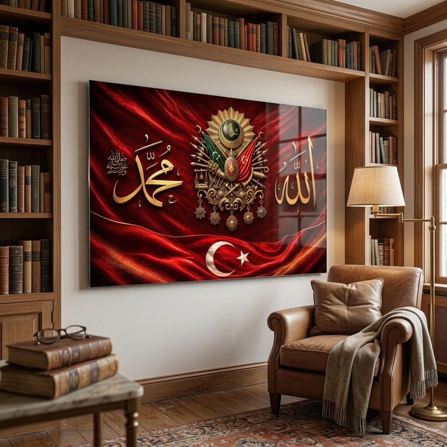 Osmanlı Nişanı Ay Yıldız Hat Sanatı Yatay Cam Tablo