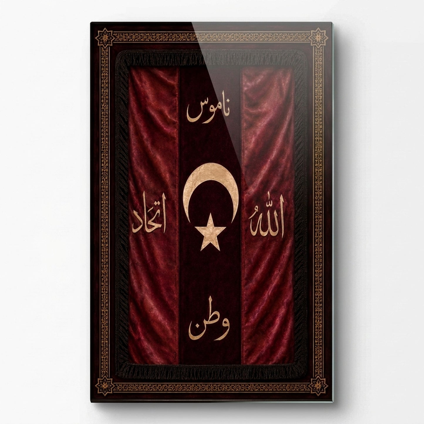 Osmanlı Sancağı Hat Sanatı Dikey Cam Tablo