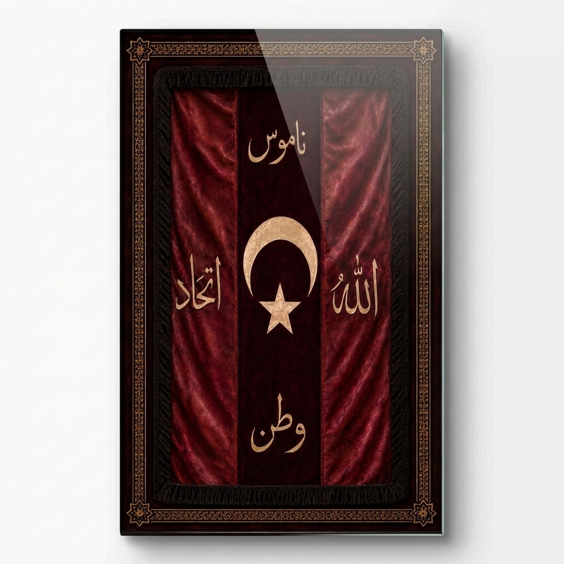Osmanlı Sancağı Hat Sanatı Dikey Cam Tablo