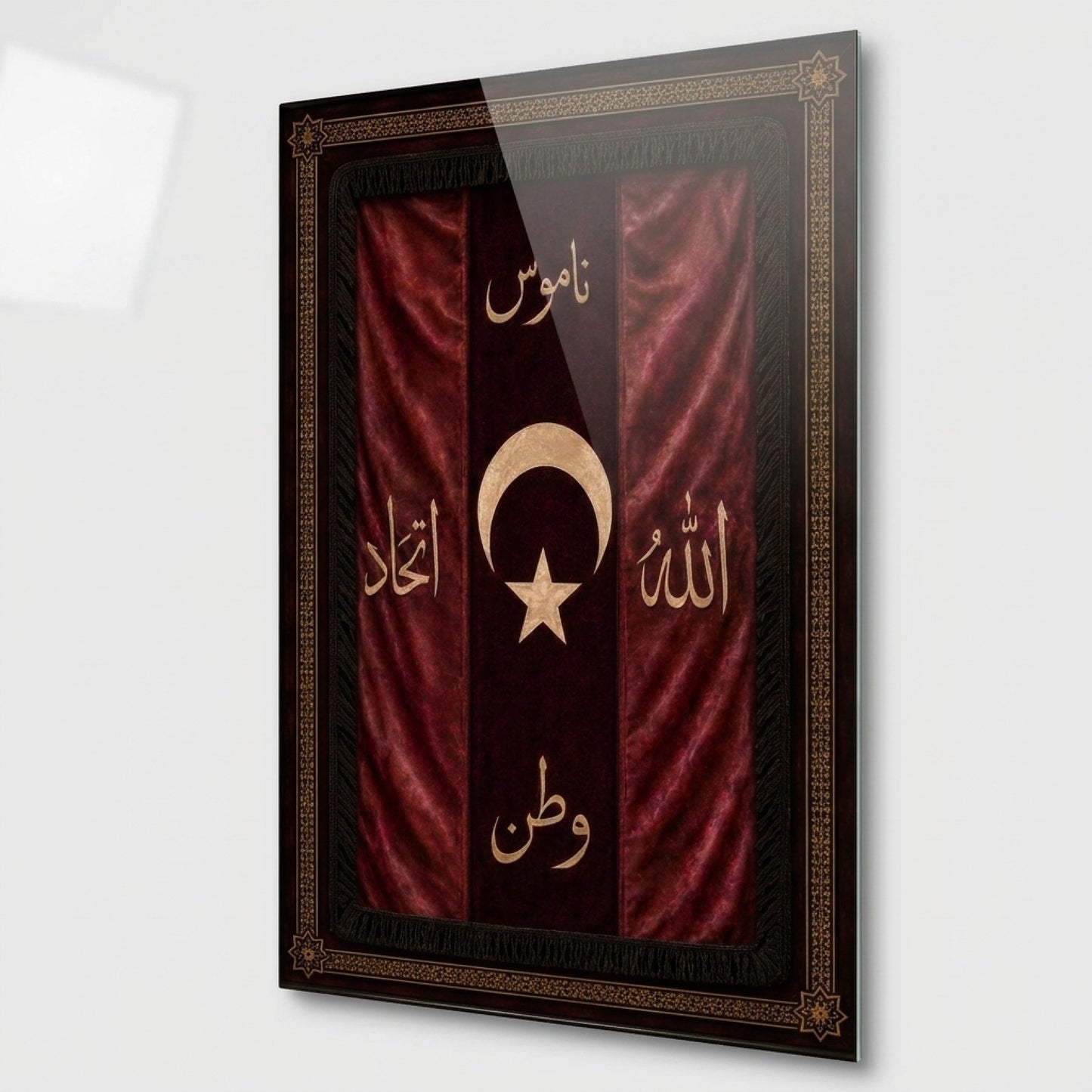 Osmanlı Sancağı Hat Sanatı Dikey Cam Tablo