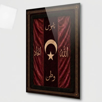 Osmanlı Sancağı Hat Sanatı Dikey Cam Tablo
