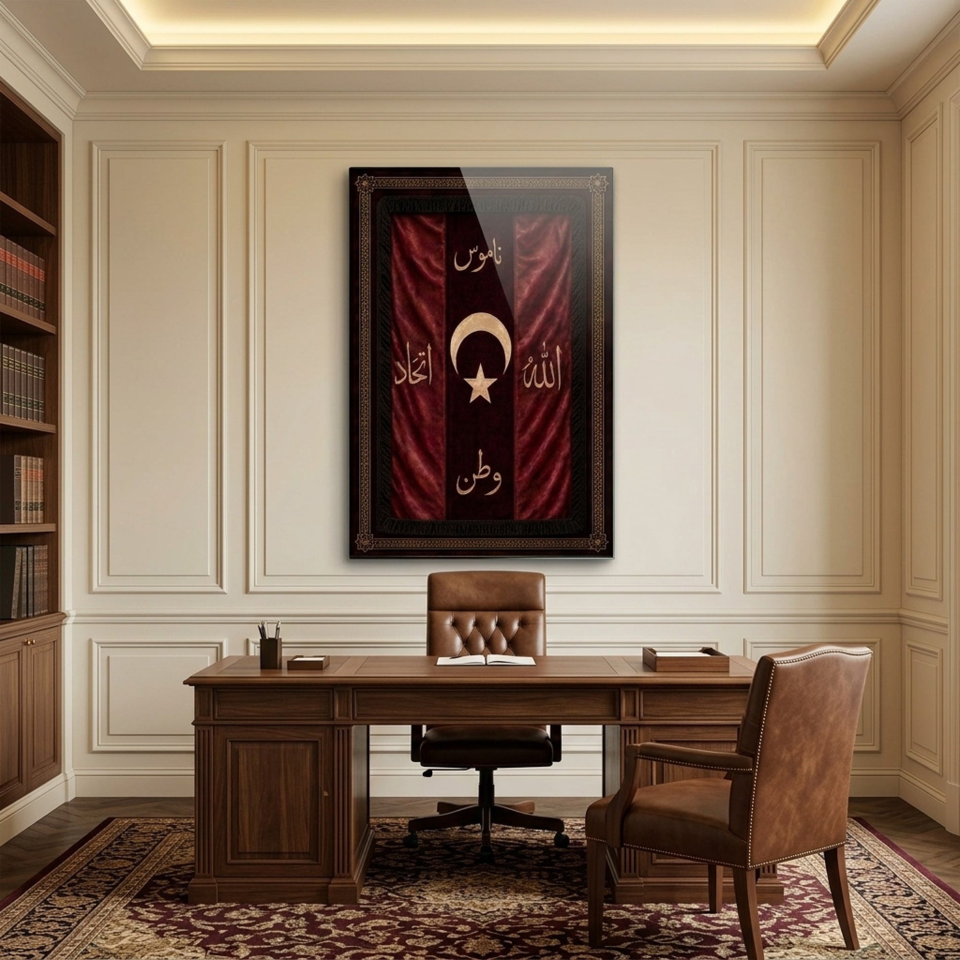 Osmanlı Sancağı Hat Sanatı Dikey Cam Tablo