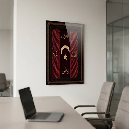 Osmanlı Sancağı Hat Sanatı Dikey Cam Tablo