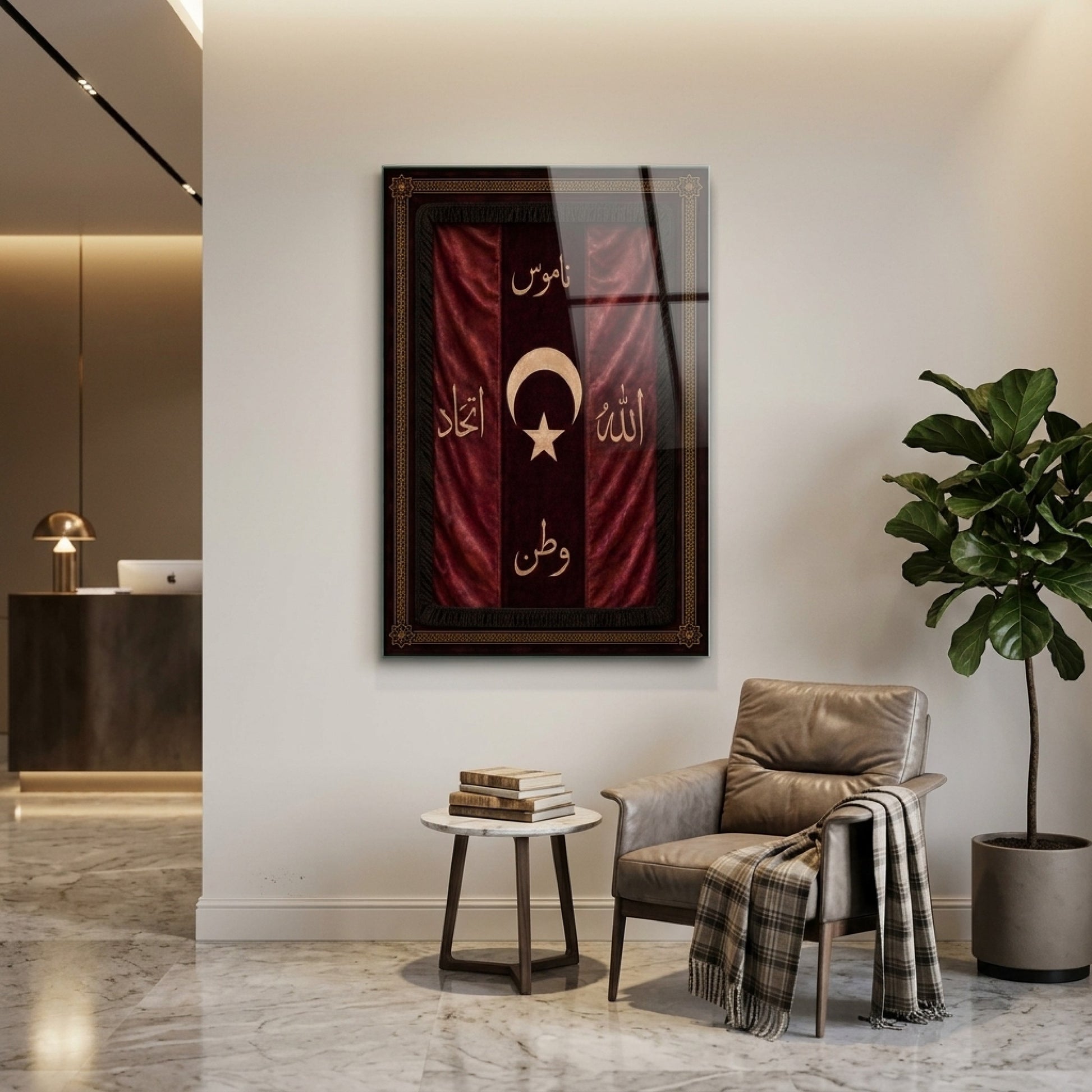 Osmanlı Sancağı Hat Sanatı Dikey Cam Tablo