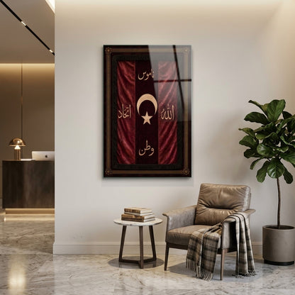 Osmanlı Sancağı Hat Sanatı Dikey Cam Tablo