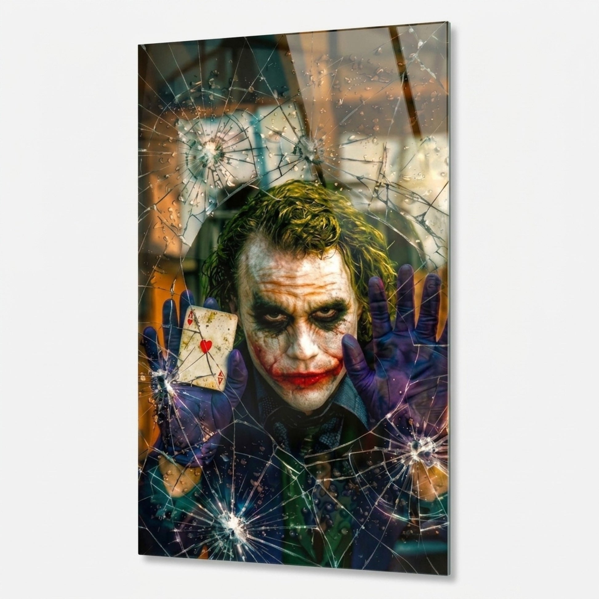 Joker Kırık Cam Kartlı Duvar Dekoru Dikey Cam Tablo