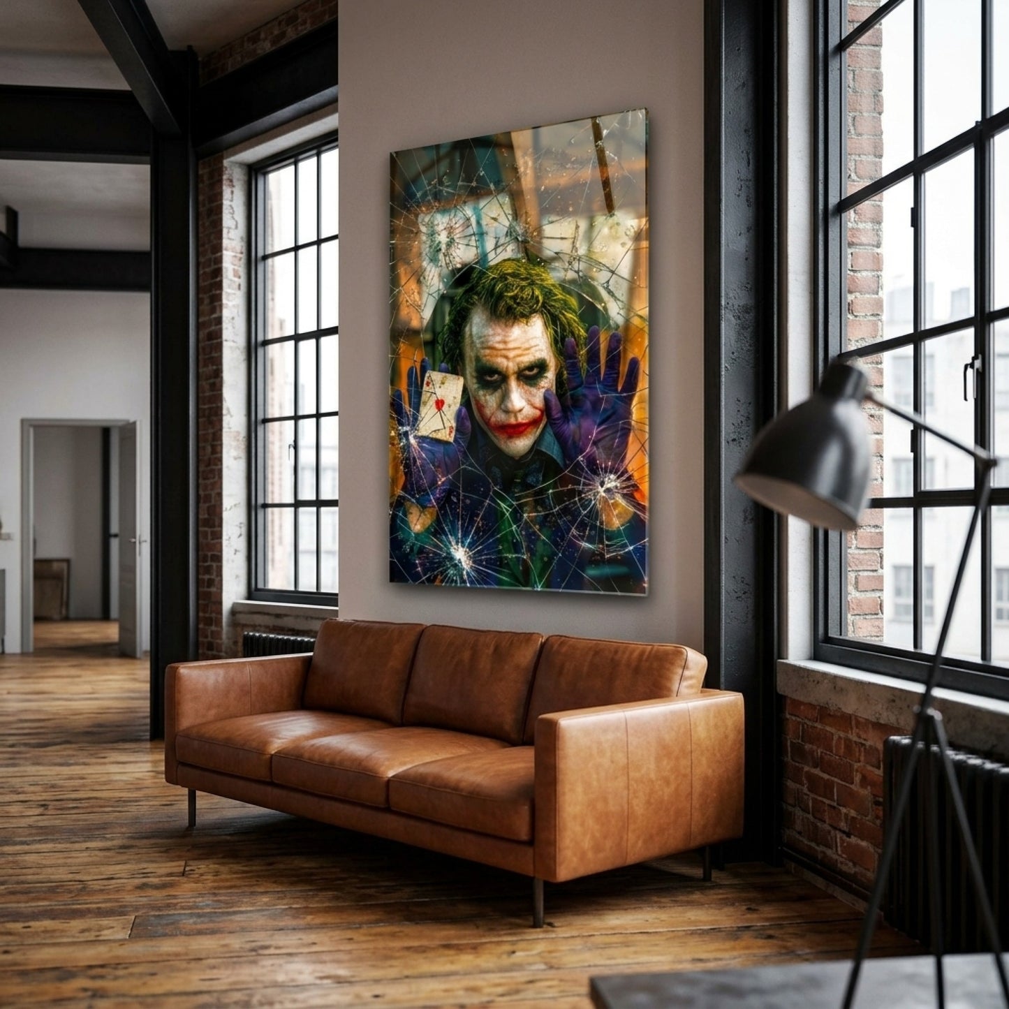 Joker Kırık Cam Kartlı Duvar Dekoru Dikey Cam Tablo