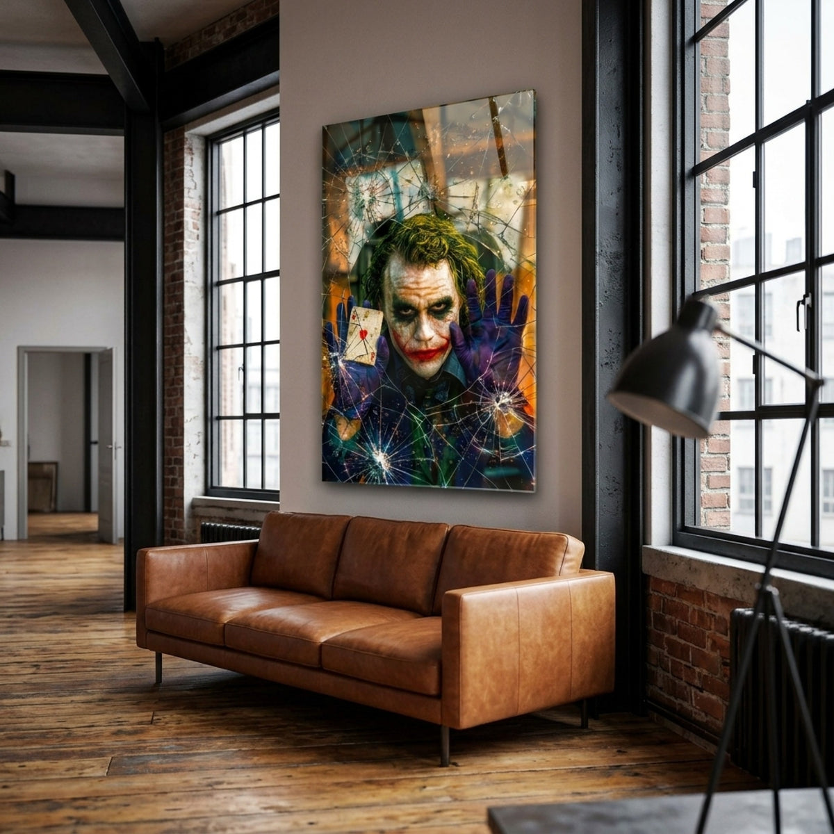 Joker Kırık Cam Kartlı Duvar Dekoru Dikey Cam Tablo