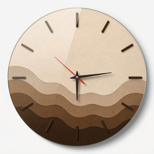 Modern Dalgalı Kahve Cam Saat