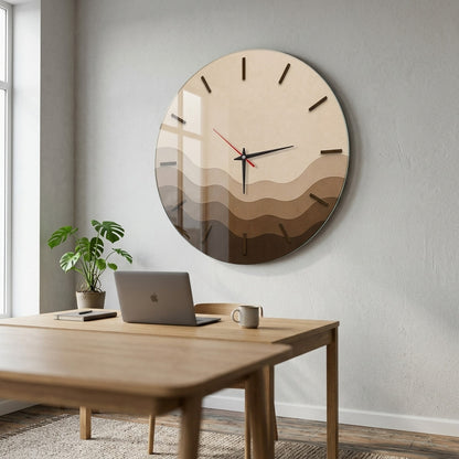 Modern Dalgalı Kahve Cam Saat