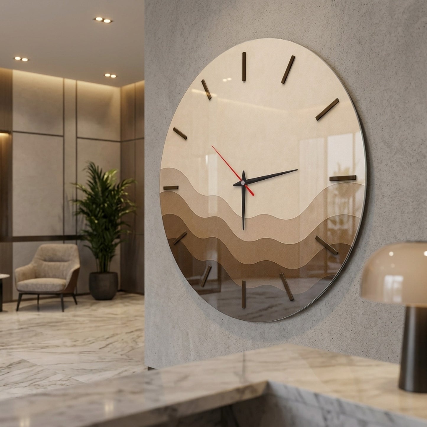 Modern Dalgalı Kahve Cam Saat