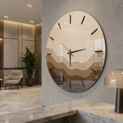 Modern Dalgalı Kahve Cam Saat