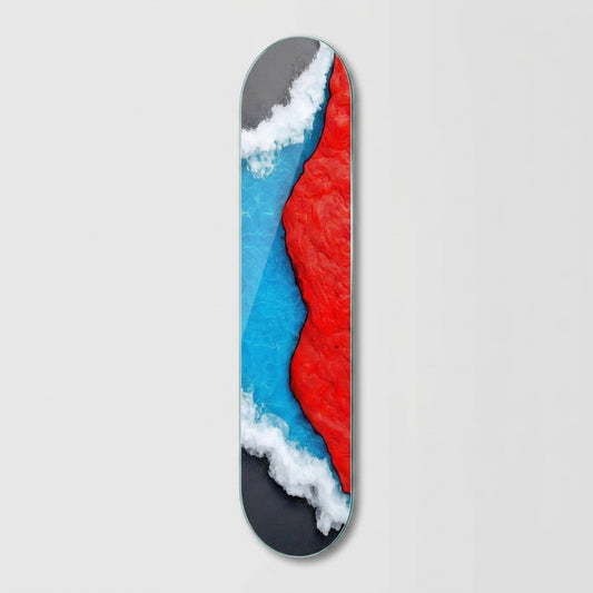 Modern Soyut Mavi Deniz Kırmızı Lav Skate Board Cam Tablo
