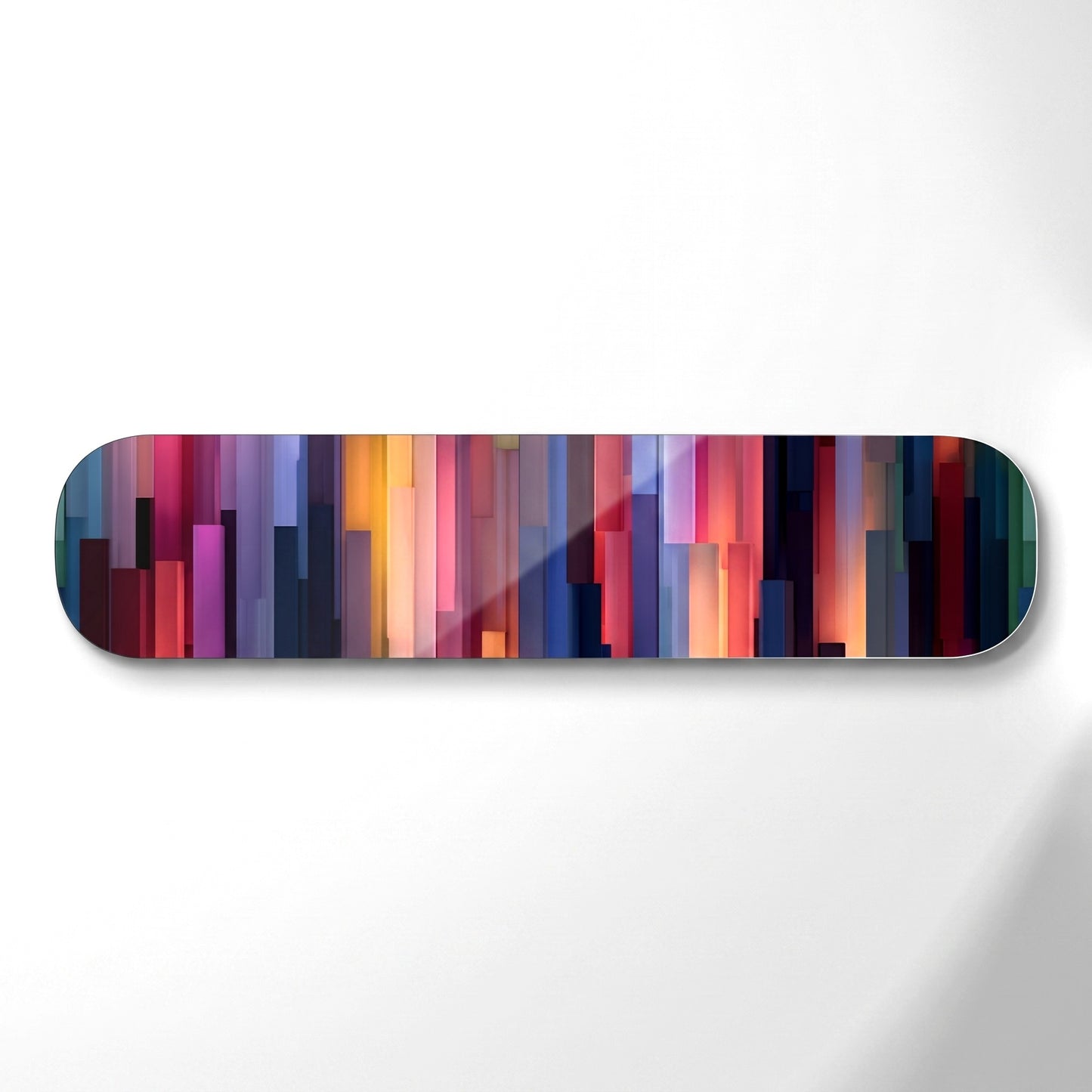 Renkli Geometrik Sutunlar Paneli Skate Board Yatay Cam Tablo