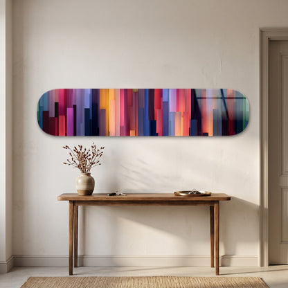 Renkli Geometrik Sutunlar Paneli Skate Board Yatay Cam Tablo