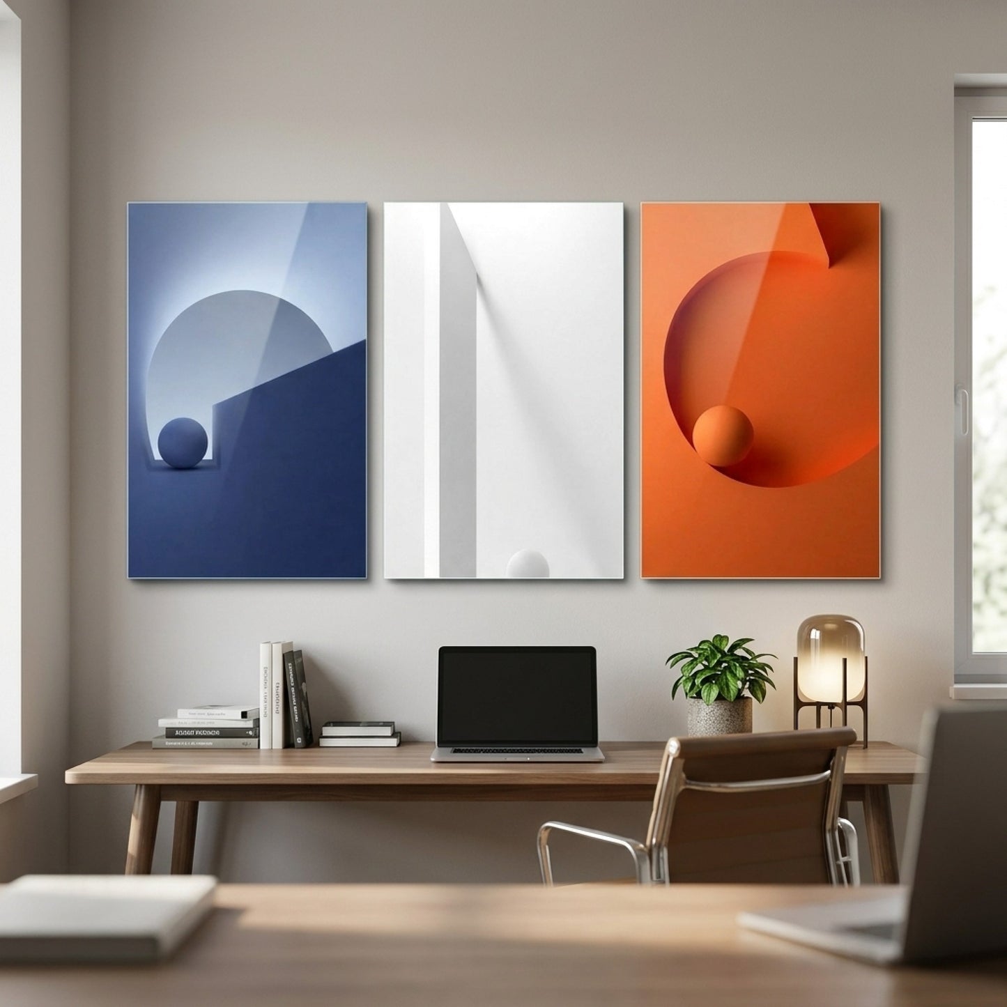 Modern Geometrik Formlar Seti Dikey 3'lü Set Cam Tablo