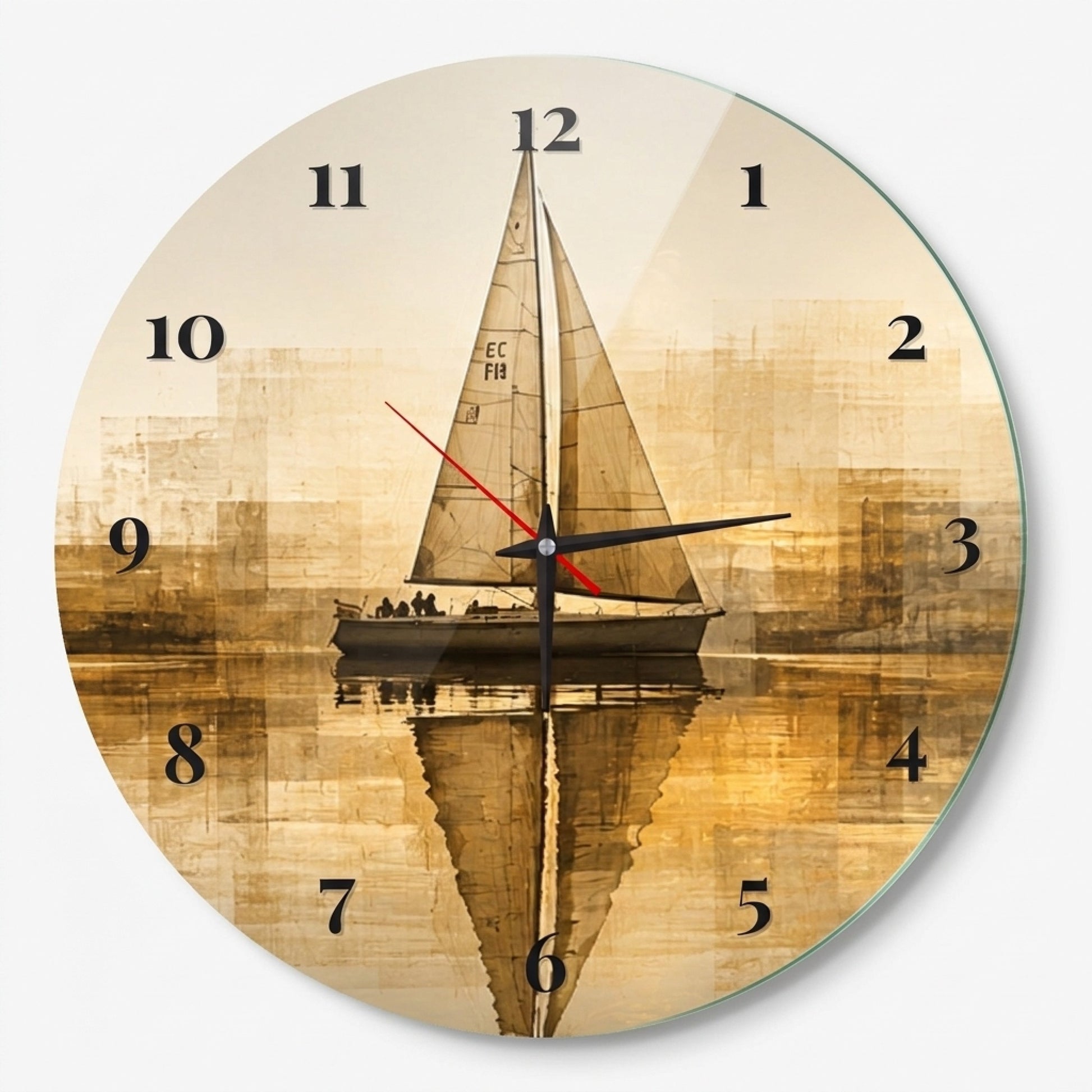 Sepya Yelkenli Tekne Manzarası Cam Saat