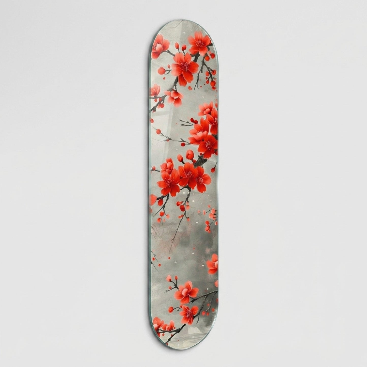 Modern Kırmızı Kiraz Çiçekleri Dalları Skate Board Cam Tablo