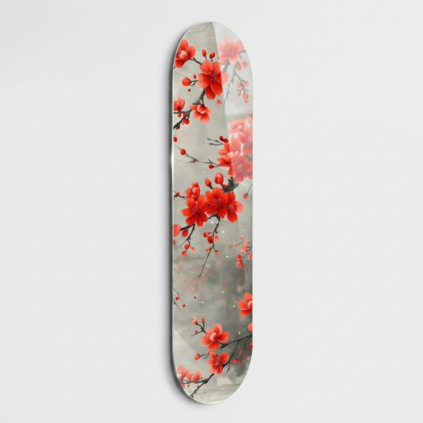 Modern Kırmızı Kiraz Çiçekleri Dalları Skate Board Cam Tablo