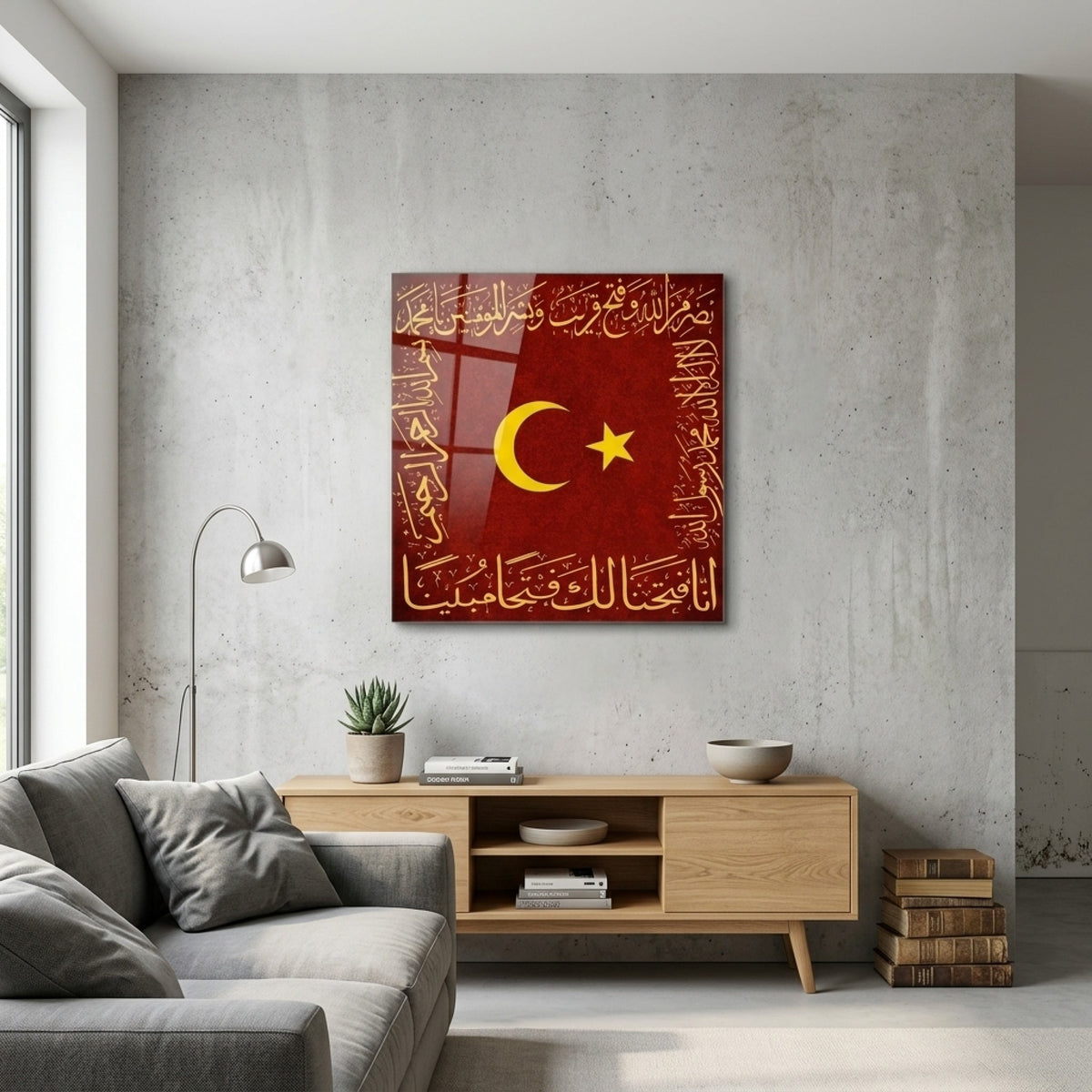 Osmanlı Sancak Temalı Hat Sanatı Kare Cam Tablo